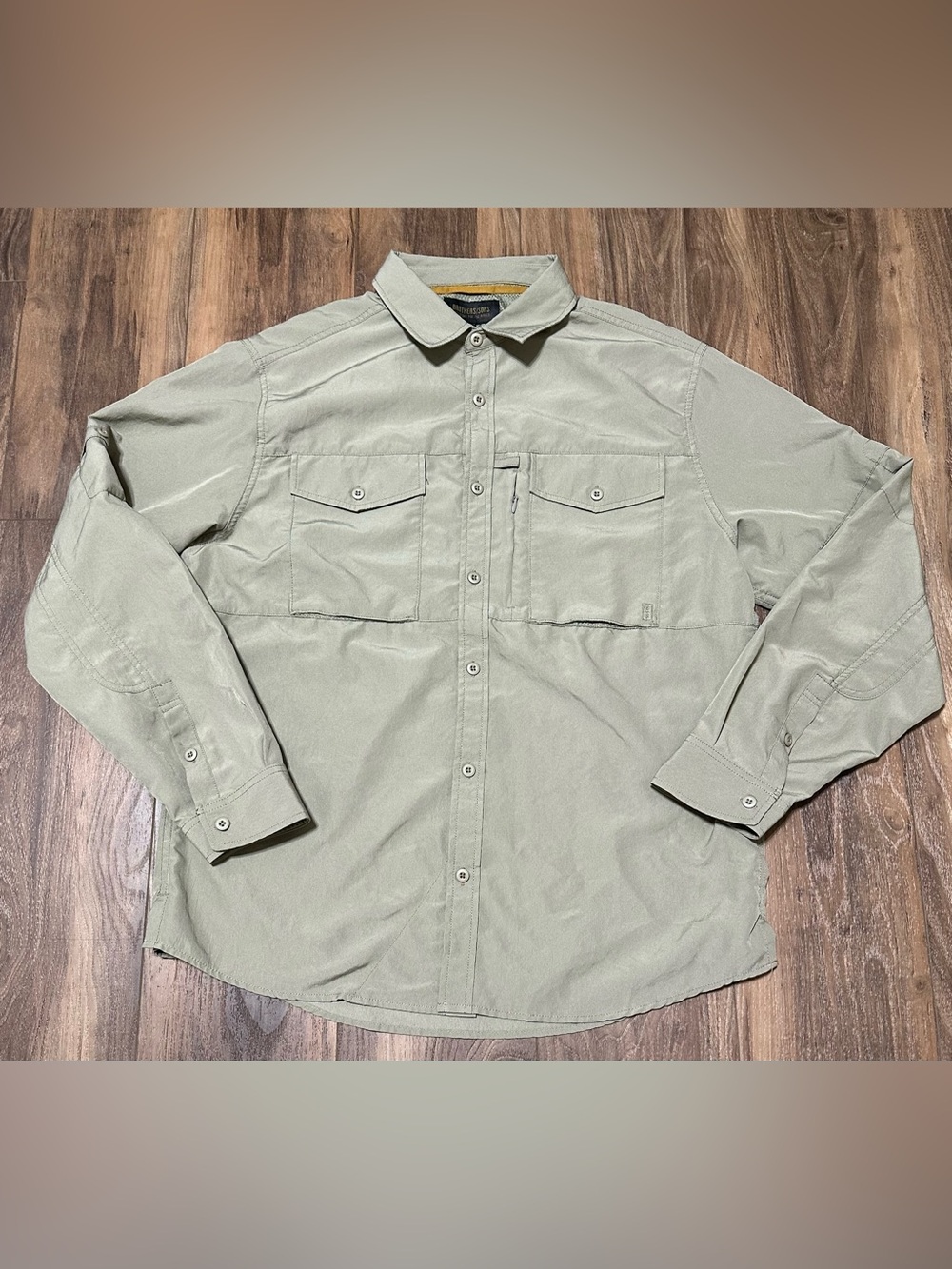 Brothers Sons Mens Medium Olive Green Long Sleeve Utility Hiking Fishing Shirt L